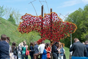 Die Karte von Ukraine aus Mohn Blumen