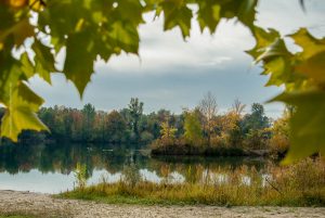 Baggersee Linkenheim an einem Herbsttag. Deutschland, Europa Landschaft