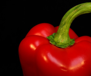 Rote Paprika uf schwarzem Hintergrund